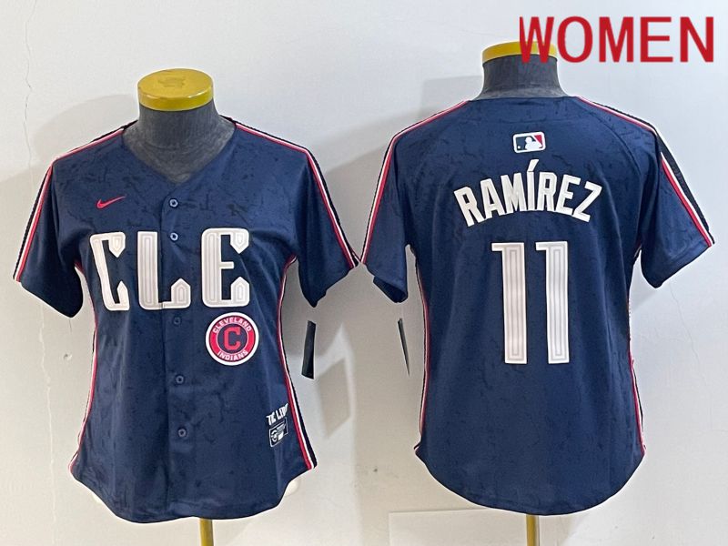 Women Cleveland Indians #11 Ramirez Blue City Edition Nike 2024 MLB Jersey style 6->women mlb jersey->Women Jersey